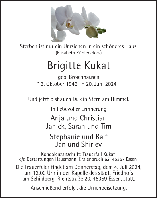 Traueranzeige von Brigitte Kukat von Tageszeitung