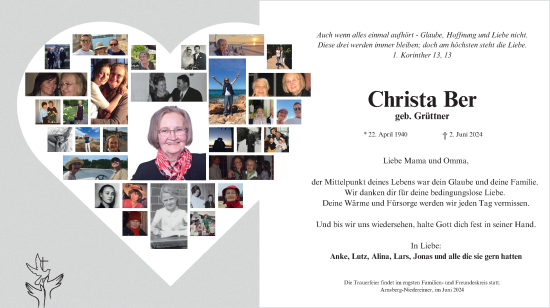 Traueranzeige von Christa Ber von Tageszeitung