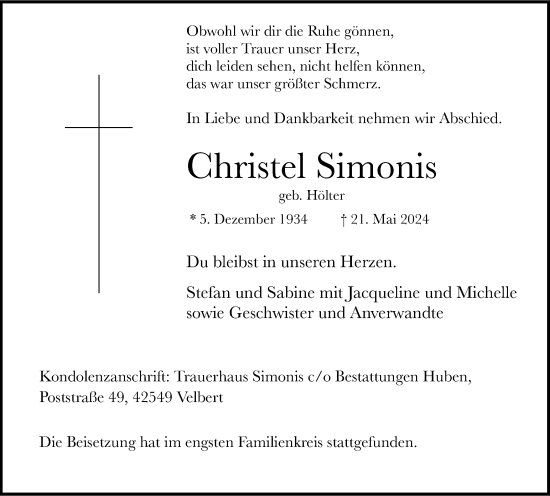 Traueranzeige von Christel Simonis von Tageszeitung