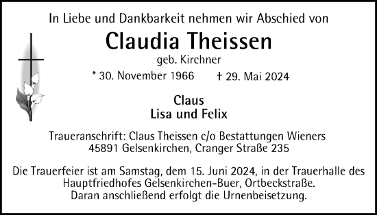 Traueranzeige von Claudia Theissen von Tageszeitung