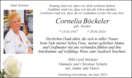 Traueranzeige von Cornelia Böckeler von Tageszeitung