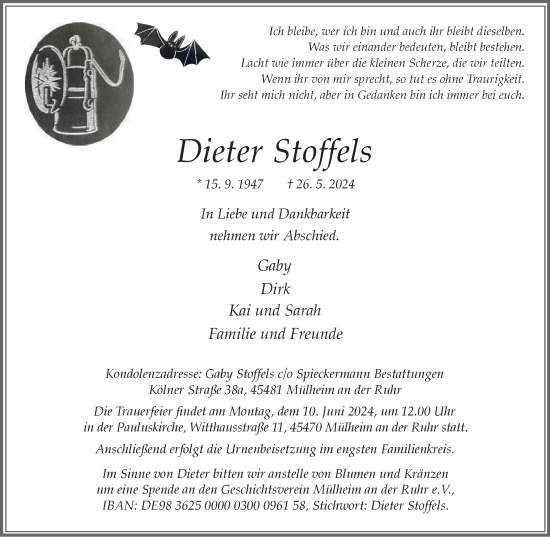 Traueranzeige von Dieter Stoffels von Tageszeitung