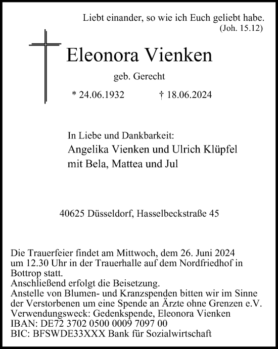 Traueranzeige von Eleonora Vienken von Tageszeitung
