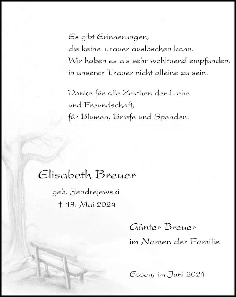  Traueranzeige für Elisabeth Breuer vom 14.06.2024 aus Tageszeitung