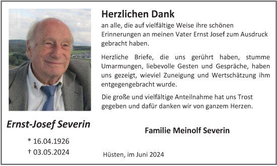 Traueranzeige von Ernst-Josef Severin von Tageszeitung
