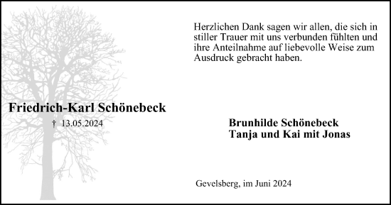 Traueranzeige von Friedrich-Karl Schönebeck von Tageszeitung