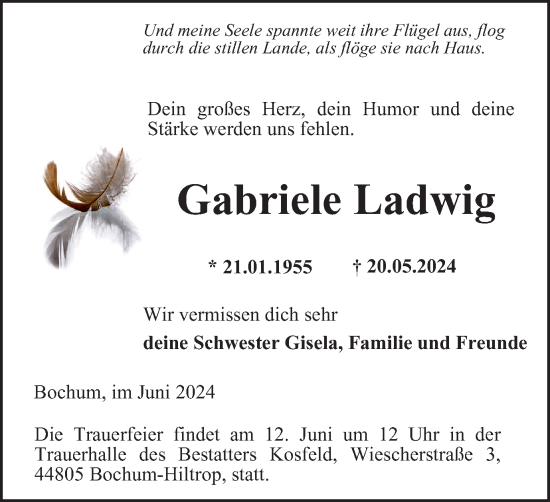 Traueranzeige von Gabriele Ladwig von Tageszeitung
