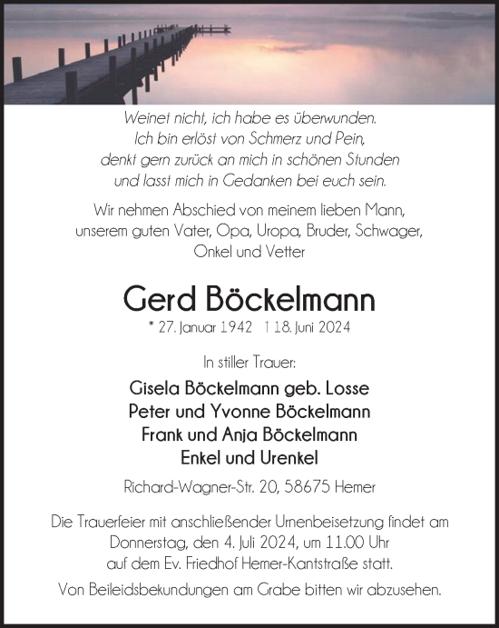 Traueranzeige von Gerd Böckelmann von Tageszeitung