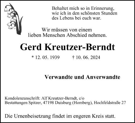 Traueranzeige von Gerd Kreutzer-Berndt von Tageszeitung