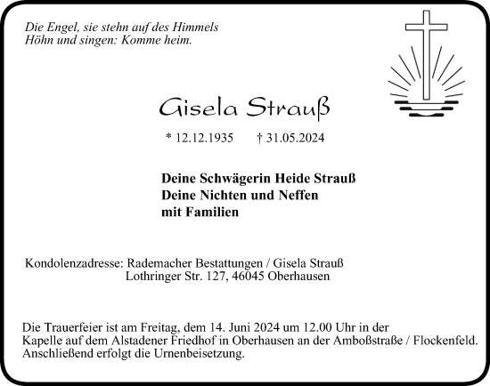 Traueranzeige von Gisela Strauß von Tageszeitung