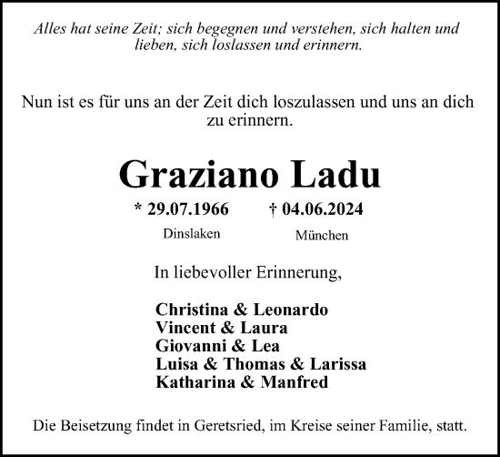 Traueranzeige von Graziano Ladu von Tageszeitung