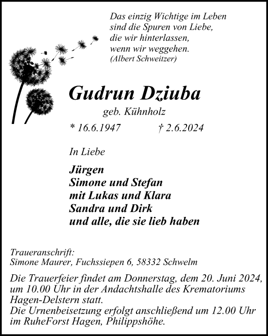 Traueranzeige von Gudrun Dziuba von Tageszeitung