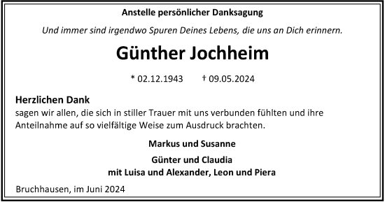 Traueranzeige von Günther Jochheim von Tageszeitung