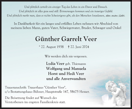 Traueranzeige von Günther Garrelt Veer von Tageszeitung