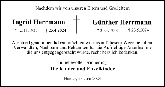 Traueranzeige von Günther und Ingrid Herrmann von Tageszeitung