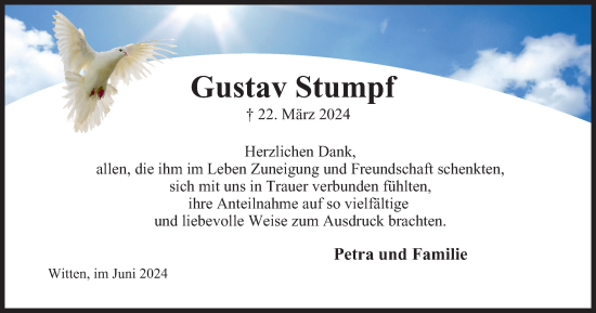 Traueranzeige von Gustav Stumpf von Tageszeitung