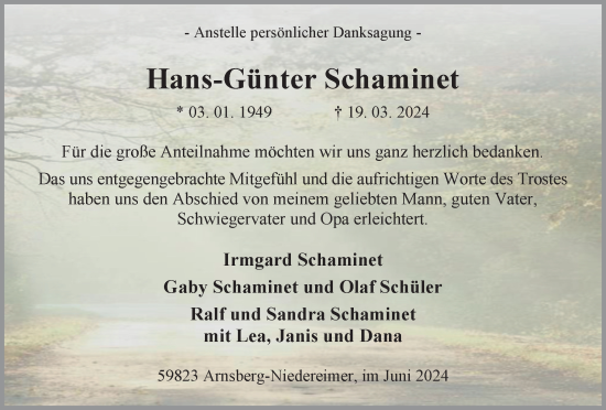 Traueranzeige von Hans-Günter Schaminet von Tageszeitung