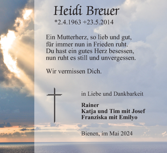 Traueranzeige von Heidi Breuer von Tageszeitung