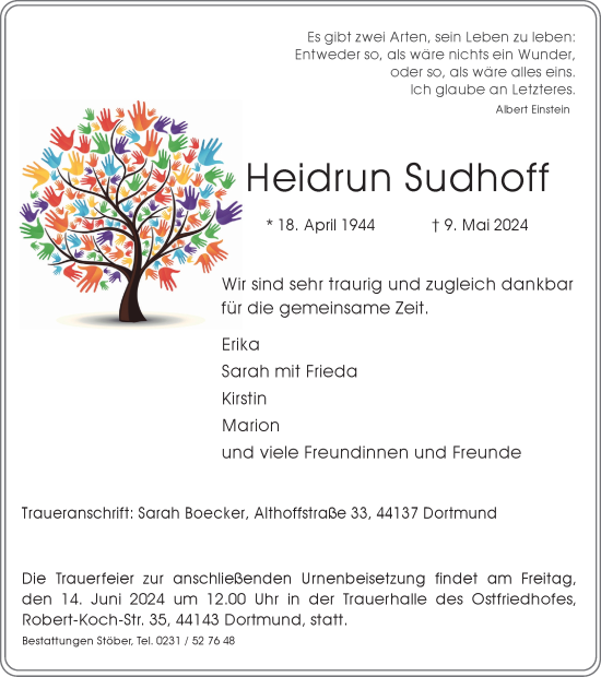 Traueranzeige von Heidrun Sudhoff von Tageszeitung
