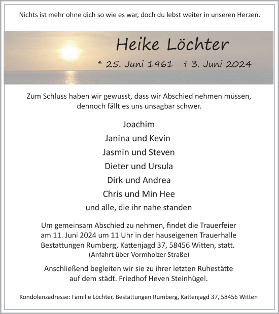 Traueranzeige von Heike Löchter von Tageszeitung