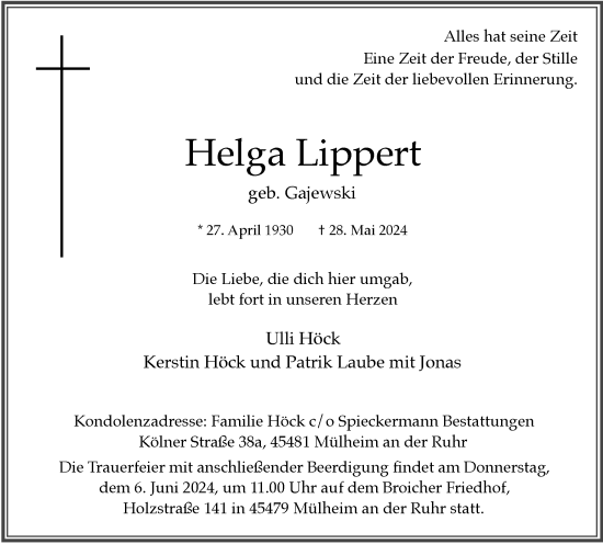 Traueranzeige von Helga Lippert von Tageszeitung