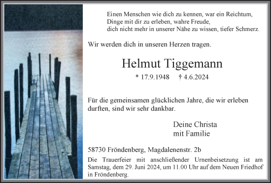 Traueranzeige von Helmut Tiggemann von Tageszeitung