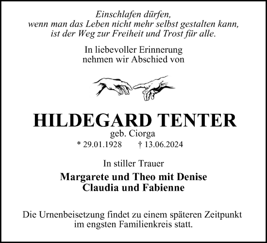 Traueranzeige von Hildegard Tenter von Tageszeitung