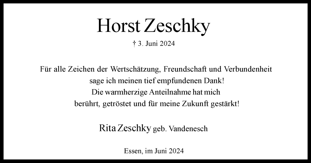  Traueranzeige für Horst Zeschky vom 29.06.2024 aus Tageszeitung