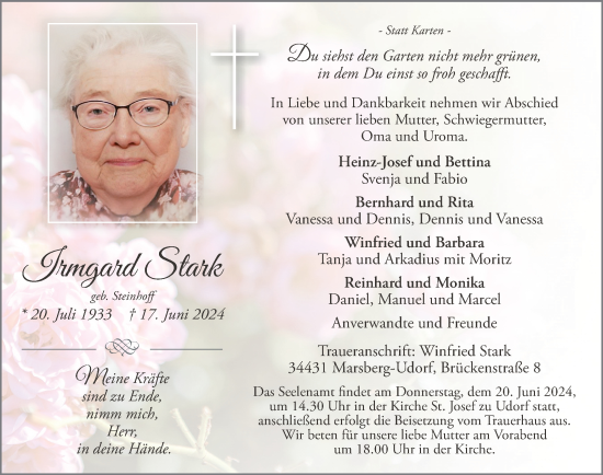 Traueranzeige von Irmgard Stark von Tageszeitung