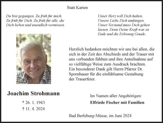 Traueranzeige von Joachim Strohmann von Tageszeitung