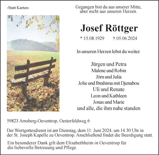 Traueranzeige von Josef Röttger von Tageszeitung