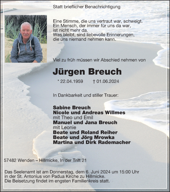 Traueranzeige von Jürgen Breuch von Tageszeitung