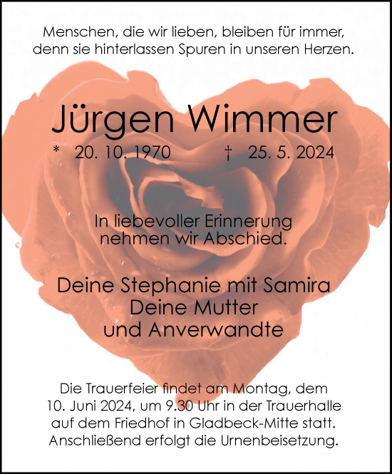 Traueranzeige von Jürgen Wimmer von Tageszeitung