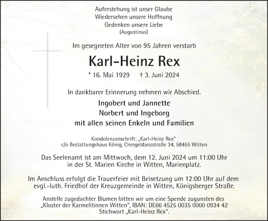 Traueranzeige von Karl-Heinz Rex von Tageszeitung