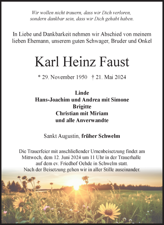 Traueranzeige von Karl Heinz Faust von Tageszeitung