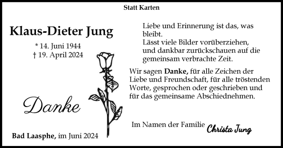 Traueranzeige von Klaus-Dieter Jung von Tageszeitung