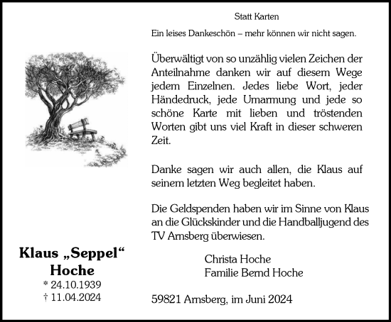 Traueranzeige von Klaus Hoche von Tageszeitung