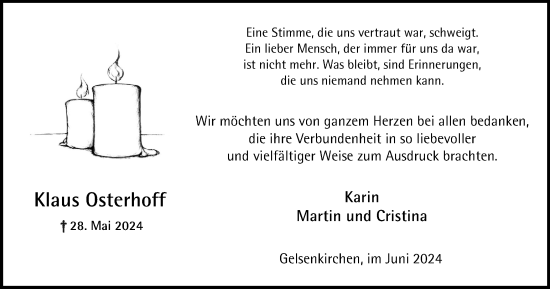 Traueranzeige von Klaus Osterhoff von Tageszeitung