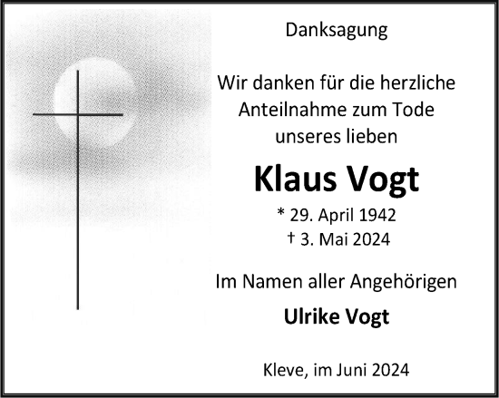 Traueranzeige von Klaus Vogt von Tageszeitung