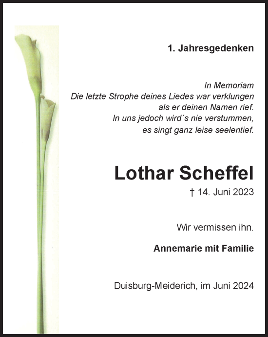 Traueranzeige von Lothar Scheffel von Tageszeitung