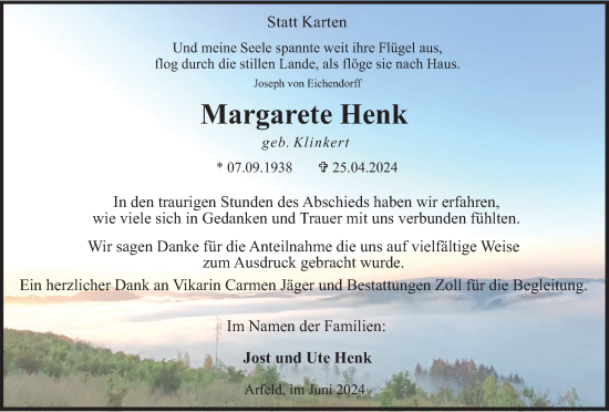 Traueranzeige von Margarete Henk von Tageszeitung