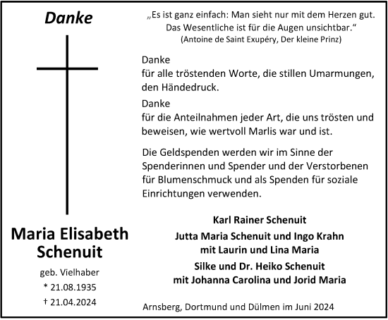 Traueranzeige von Maria Schenuit von Tageszeitung