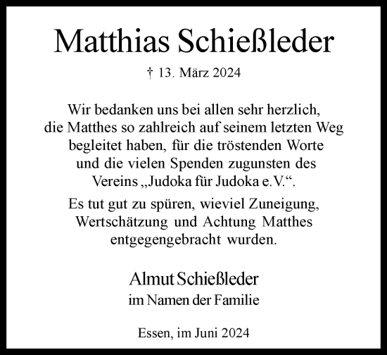 Traueranzeige von Matthias Schießleder von Tageszeitung
