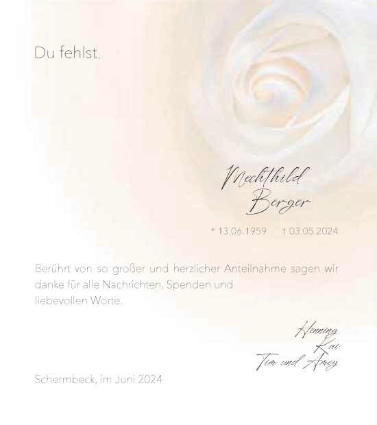 Traueranzeige von Mechthild Berger von Tageszeitung