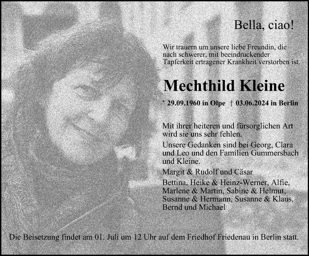  Traueranzeige für Mechthild Kleine vom 15.06.2024 aus Tageszeitung