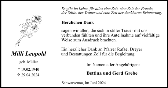 Traueranzeige von Milli Leopold von Tageszeitung