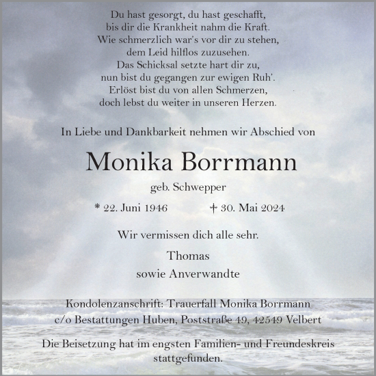 Traueranzeige von Monika Borrmann von Tageszeitung