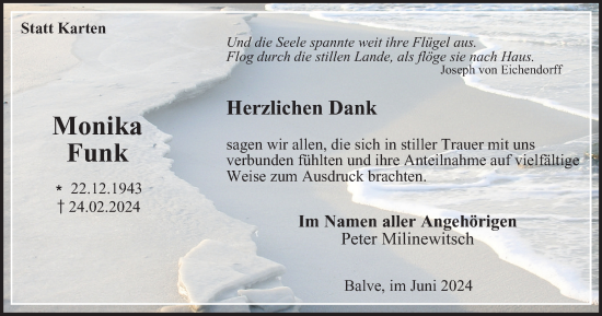 Traueranzeige von Monika Funk von Tageszeitung