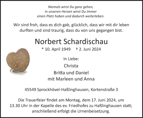 Traueranzeige von Norbert Schardischau von Tageszeitung