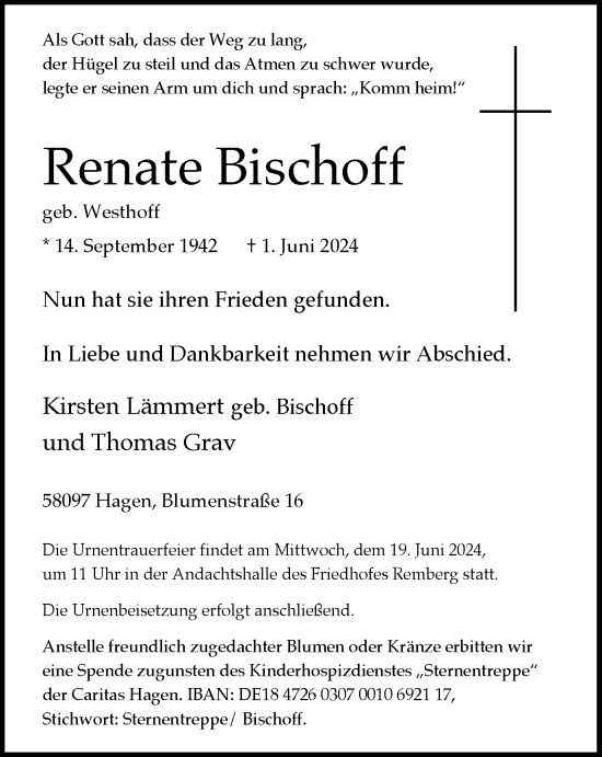 Traueranzeige von Renate Bischoff von Tageszeitung